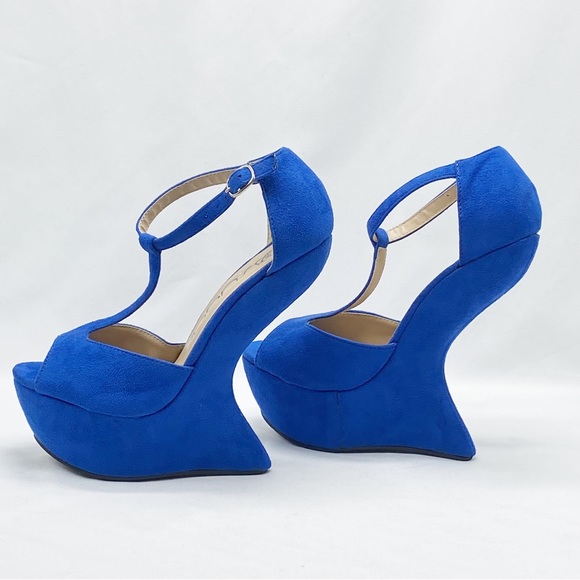 Sugar Cobalt Blue Giggles Faux Suede High Heels T-Strap 6 - Picture 5 of 9